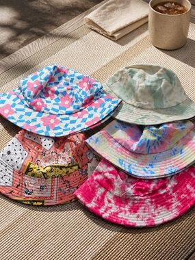 Colorful Tie-Dye & Pattern Bucket Hat Pink, Blue, Green, Coral, Multicolor